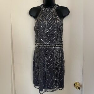 Windsor Gray Beaded Mini Dress